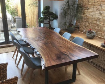 Solid Walnut Live Edge Dining Table, Handmade Rustic Farmhouse Furniture