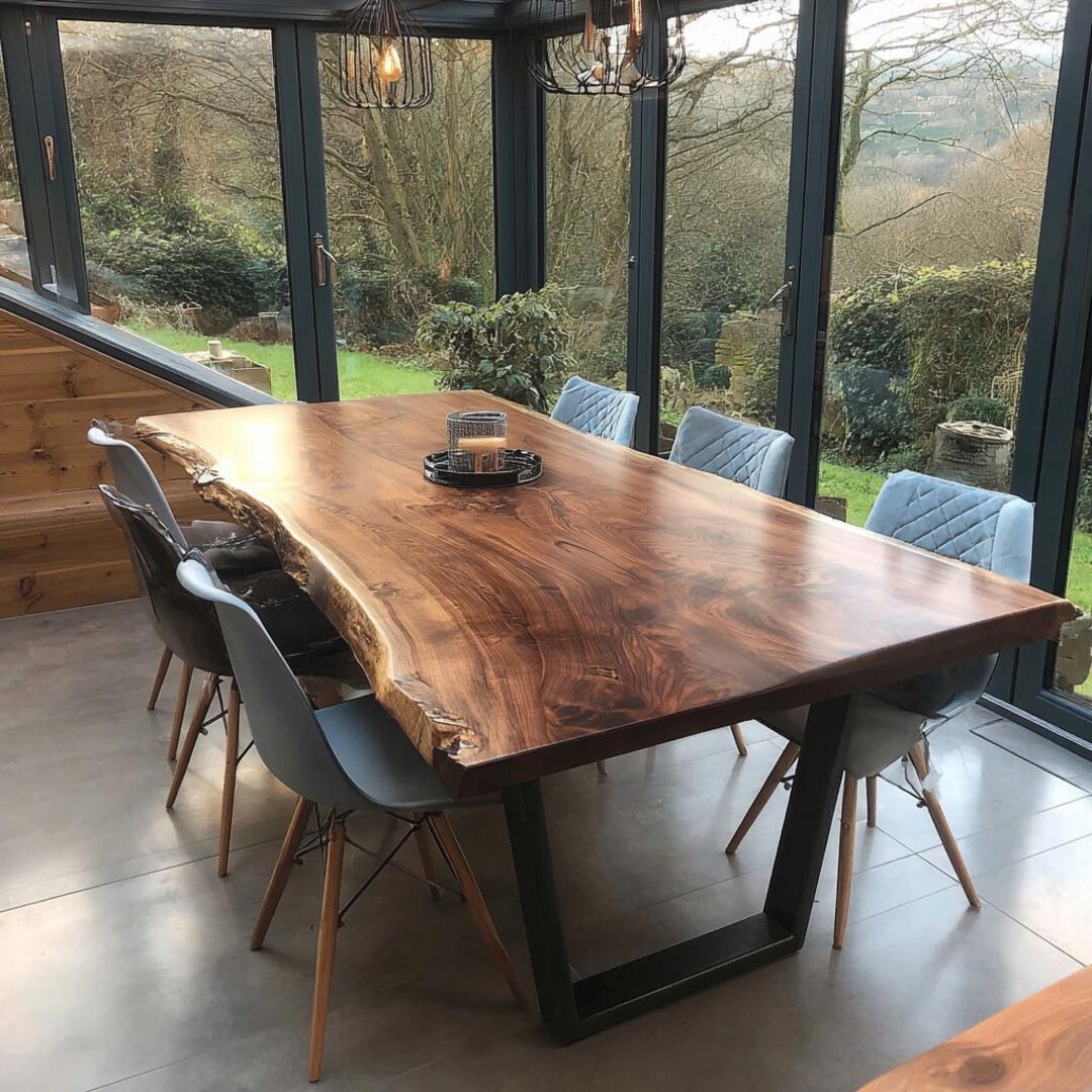 Solid Walnut Live Edge Dining Table, Rustic Farmhouse Wood Furniture - Etsy