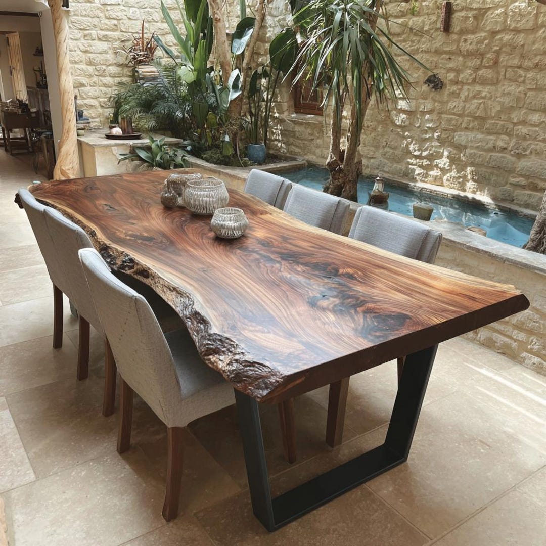 Solid Walnut Live Edge Dining Table, Rustic Farmhouse Wood Furniture - Etsy