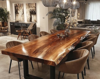 Custom Walnut Live Edge Dining Table, Handmade Solid Wood Farmhouse Furniture
