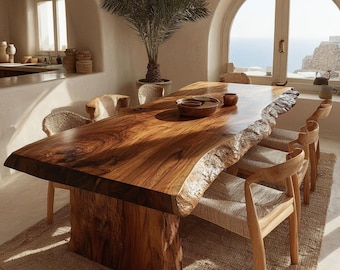 Custom Walnut Live Edge Dining Table, Solid Wood Farmhouse Furniture
