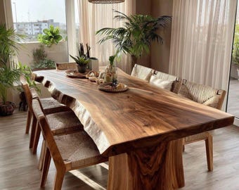 Custom Walnut Live Edge Dining Table, Handmade Solid Wood Farmhouse Furniture