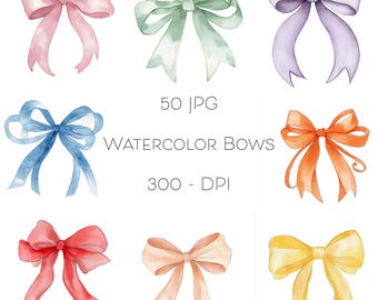 Watercolor Bows Clipart, Coquette Ribbon Designs (Digital Download, JPG, 5000x5000 px )