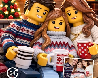 Custom Brick-Style Portrait from Photo, Personalized Block Character, Couple Family Friends Gift, Digital Download