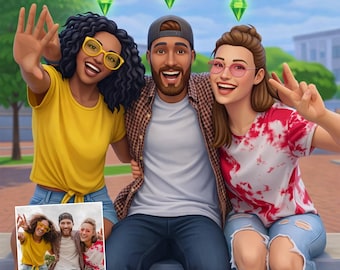 Custom Sims Style Portrait from Photo, Personalized 3D Avatar, Gamer Gift, Couple Family Friends