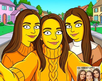 Custom Simpsons Portrait from Photo, Yellow Cartoon Character, Couple Family Friends Personalized Gift (Digital Download)