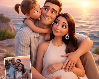 Personalized Pixar Style Portrait from Photo, Custom 3D Cartoon Portrait, Family Couple Pet Gift