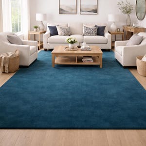 Deep Teal Rectangular Rug 8x10 Hand Tufted Wool Area Rug Modern Living Room Carpet