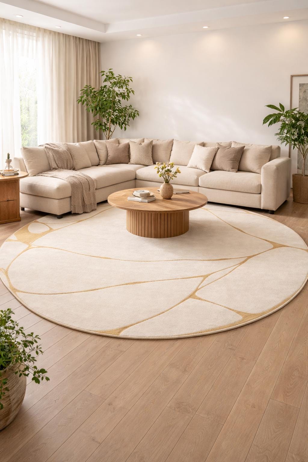 Textured Neutral Round Rug Hand-tufted Wool Round Area Rug: Neutral Abstract Beige Gold Carpet - Etsy