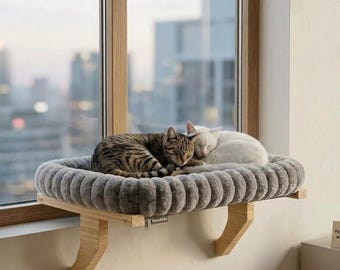Large Gray Cat Window Perch, Cozy Hammock Lounger, Removable Washable Cover