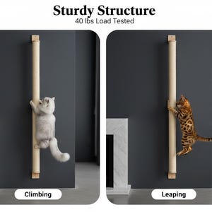 60" Wall Mounted Sisal Cat Scratcher, Vertical Climbing Post, Space Saving Design image 6