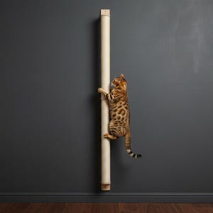 60" Wall Mounted Sisal Cat Scratcher, Vertical Climbing Post, Space Saving Design
