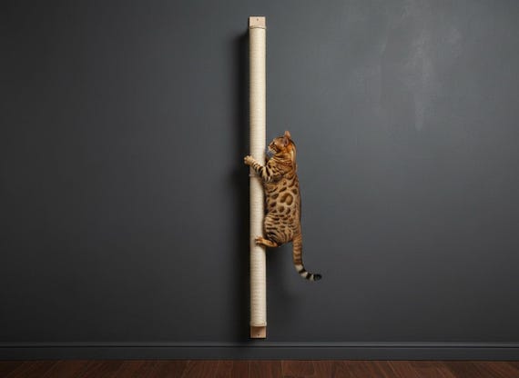 60" Wall Mounted Sisal Cat Scratcher, Vertical Climbing Post, Space Saving Design