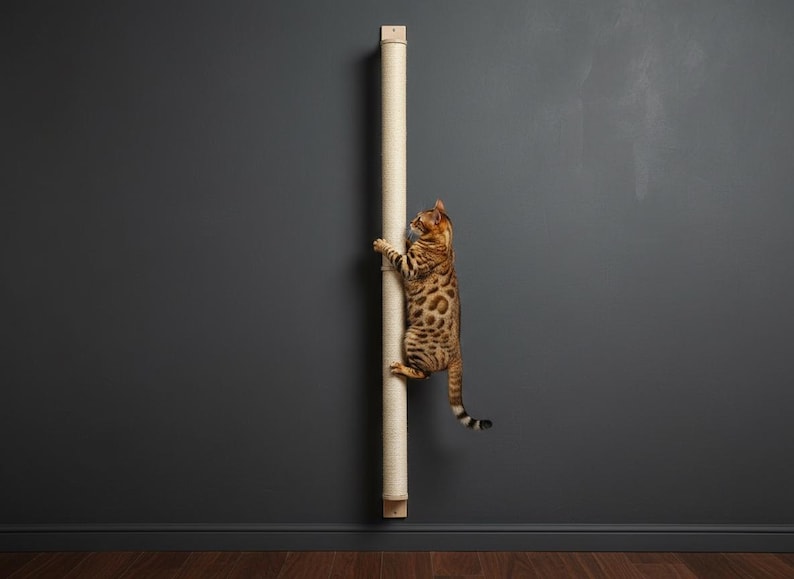 60" Wall Mounted Sisal Cat Scratcher, Vertical Climbing Post, Space Saving Design image 1