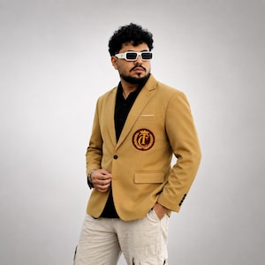 Blazer dourado para golfe masculino – elegante casaco formal e casual estilo torneio