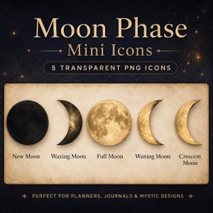 Adesivos PNG das Fases da Lua | Ícones Lunares com Tema de Bruxaria para Planejadores Digitais, GoodNotes e Identidade Visual Mística