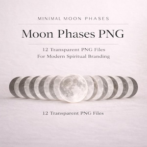 Minimal Moon Phases PNG | Celestial Logo Elements | Spiritual Branding Graphics