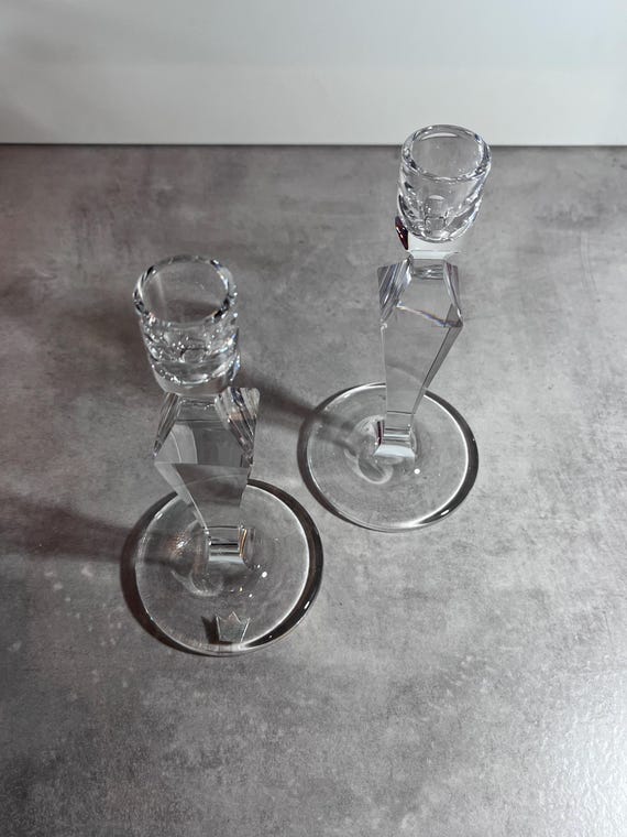 Kosta Boda Candlestick Holders – Clear Art Glass – Vicke
