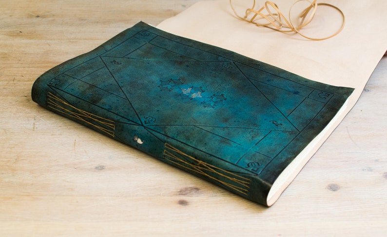 Custom Wedding Photo Album, Personalized Guest Book, Leather Blue Turquoise Journal, New Born Photo Album, Silver & Blue wedding guest book image 7