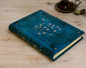 B5 Turquoise Journal Custom, Guest Book Wedding, Romantic Gifts for Her, A5 Blue Notebook, Silver Tree Of Life Journal, Custom Sketchbook