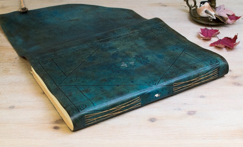 Custom Wedding Photo Album, Personalized Guest Book, Leather Blue Turquoise Journal, New Born Photo Album, Silver & Blue wedding guest book image 8