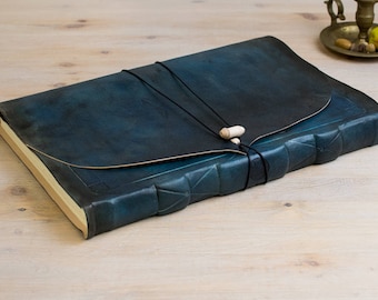 B4 A4 Large Custom Notebook, Arabian Nights Alternative Wedding Dark Blue Guest Book, Personalised Leather Journal, Night Sky Sketchbook