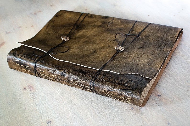 Leather GuestBook, Leather Photo Album, Rustic Guest Book, Wedding Guest Book alternative, Extra Large, Summum Meditatio A3 B3 size image 6