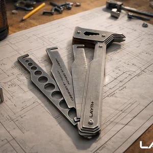 LAYR+  - Modern Layered Steel Hammer - Sculptural Multi Tool, Industrial Desk Art