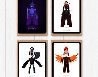 Fantasy Warriors Pixel Art Prints Set, Gaming Room Decor, RPG Posters (Digital Download)