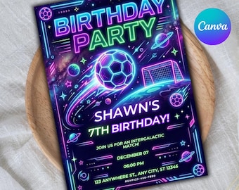 Invitación para fiesta de cumpleaños de fútbol / Plantilla editable de Canva / Invitación deportiva personalizable con temática de gol / Descarga digital / Invitación Soccer GOAT