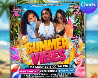 Volante para fiesta de verano, diseño de plantilla de volante DIY, volante de invitación a fiesta en la piscina, volante para fiesta de vacaciones de verano, volante para evento de verano, publicación de Instagram en Canva