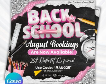 Back to School Hair Sale Flyer Vorlage | DIY Canva Beauty Salon Buchung Promo | Back 2 School Hair Spezieller Marketing-Flyer für Hairstylisten