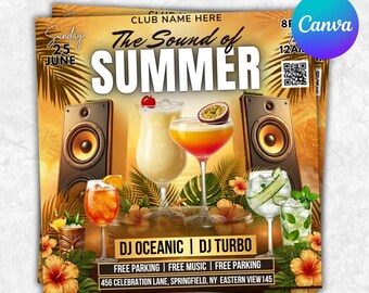 Diseño de folleto para fiesta de verano: Plantilla Canva para eventos en clubes tropicales