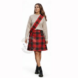 Ladies Kilt With Matching Tartan Sash - Scottish Knee Length Skirt Back Pleated Kilt Skirt | Women's Mini