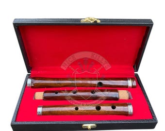 Flauta tradicional irlandesa de palisandro, hecha a mano, de 4 partes, tamaño 26", con caja