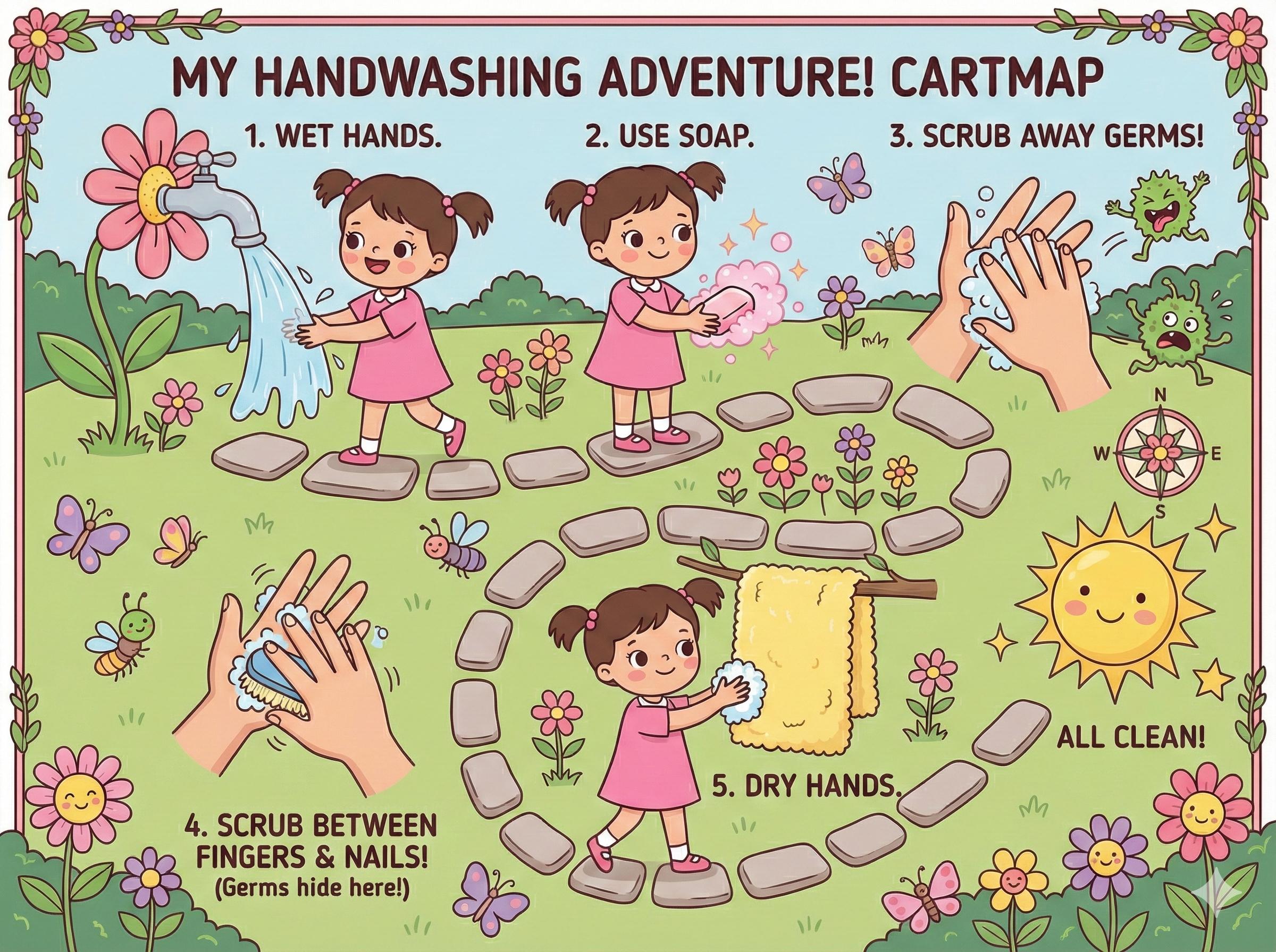 Handwashing Chart Poster | Kids Hygiene Routine Visual Aid (digital ...