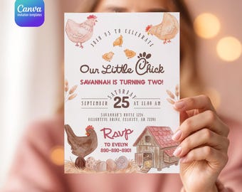 Invitación de cumpleaños de pollito, invitación a fiesta de pollito bebé, plantilla imprimible y editable para fiesta de Pascua y primavera, cumpleaños de niños
