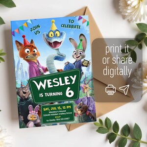 Zootopia 2 movie birthday invitation, Judy Hopps invite, Nick Wilde invite, printable editable movie party, ticket invite template bild 4