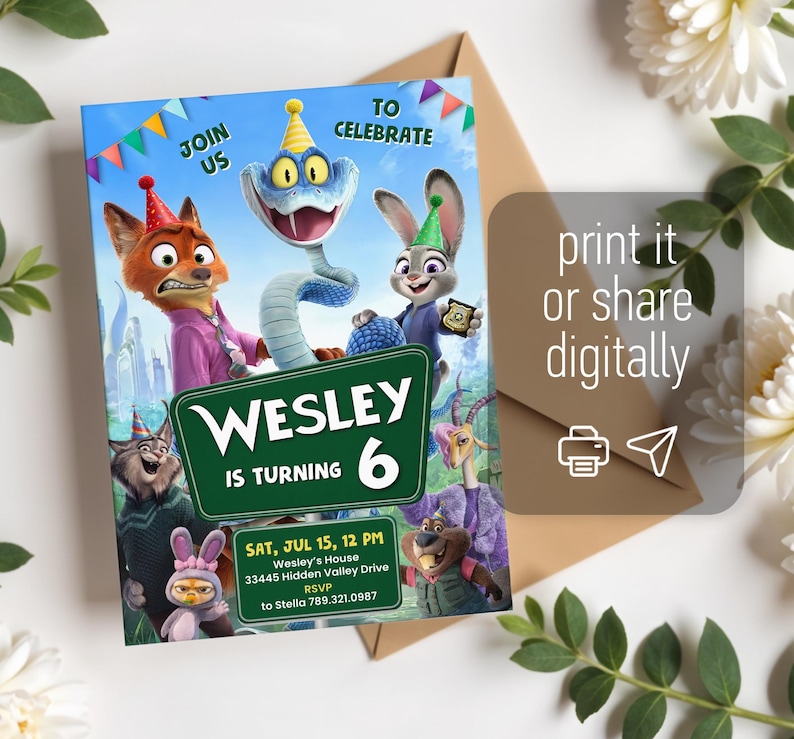 Zootopia 2 movie birthday invitation, Judy Hopps invite, Nick Wilde invite, printable editable movie party, ticket invite template bild 4