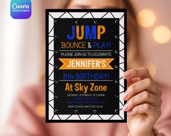 Editable Jump invite, Trampoline Birthday invitation, boy girl birthday, electronic invitation, Jump Phone Invite template, Play Party