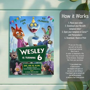 Zootopia 2 movie birthday invitation, Judy Hopps invite, Nick Wilde invite, printable editable movie party, ticket invite template bild 10
