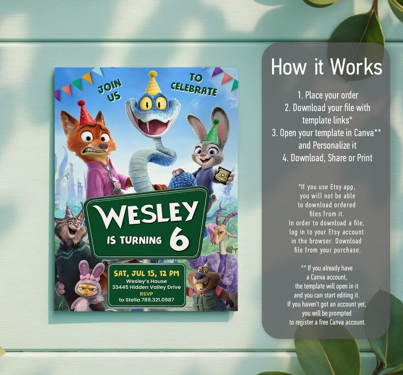 Zootopia 2 movie birthday invitation, Judy Hopps invite, Nick Wilde invite, printable editable movie party, ticket invite template bild 10