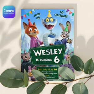 Zootopia 2 movie birthday invitation, Judy Hopps invite, Nick Wilde invite, printable editable movie party, ticket invite template bild 5