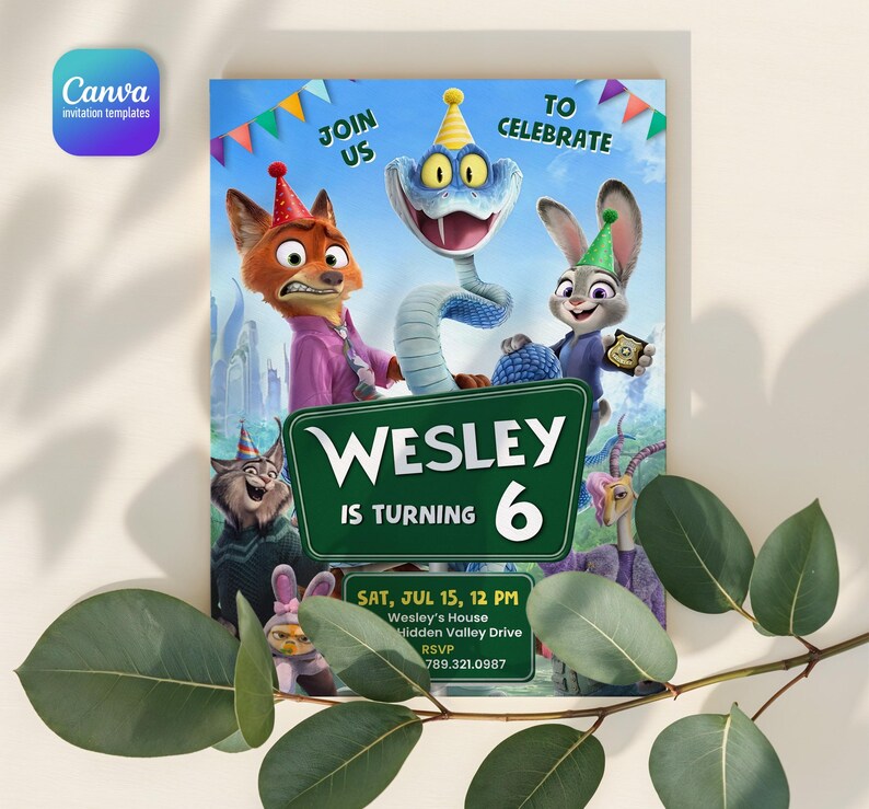 Zootopia 2 movie birthday invitation, Judy Hopps invite, Nick Wilde invite, printable editable movie party, ticket invite template bild 5