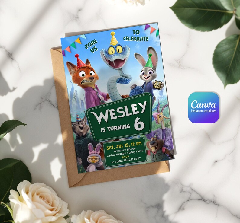 Zootopia 2 movie birthday invitation, Judy Hopps invite, Nick Wilde invite, printable editable movie party, ticket invite template bild 8
