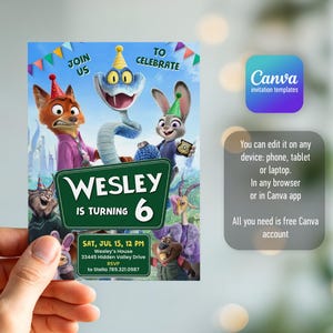 Zootopia 2 movie birthday invitation, Judy Hopps invite, Nick Wilde invite, printable editable movie party, ticket invite template bild 7