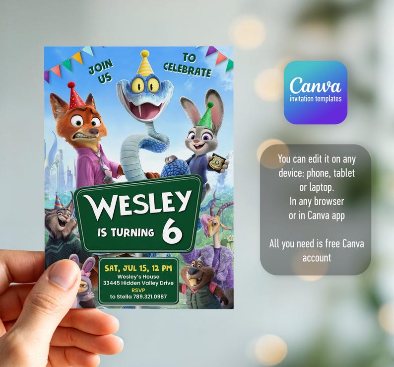 Zootopia 2 movie birthday invitation, Judy Hopps invite, Nick Wilde invite, printable editable movie party, ticket invite template bild 7
