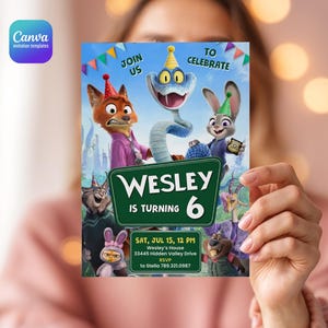 Zootopia 2 movie birthday invitation, Judy Hopps invite, Nick Wilde invite, printable editable movie party, ticket invite template bild 1