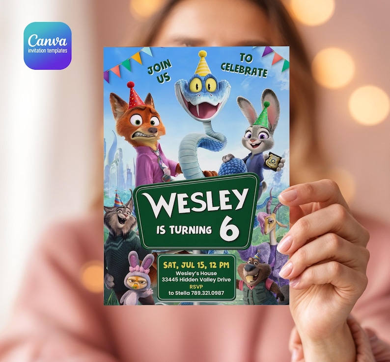 Zootopia 2 movie birthday invitation, Judy Hopps invite, Nick Wilde invite, printable editable movie party, ticket invite template bild 1