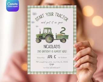 Tractor Birthday Invitation, John Deere Party Invite, Oh Deere 1st 2nd 3rd Birthday, Farm Theme Editable Digital Card for Boys, Printable